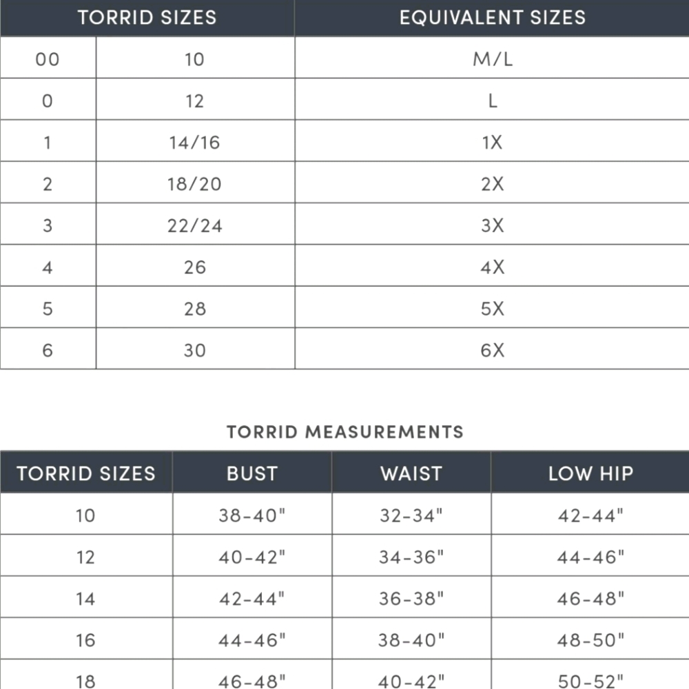 Torrid size guide
